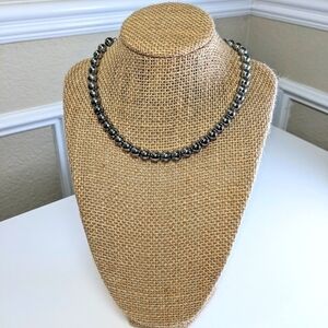 Silver Metal Bead Necklace with Hook Clasp